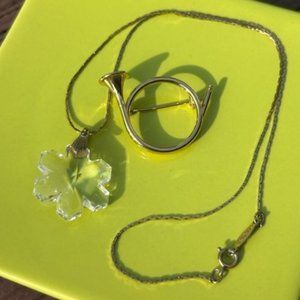 HOLIDAY🎄🎄NAPIER Gold Horn Brooch & Snowflake Crystal Pendant Necklace